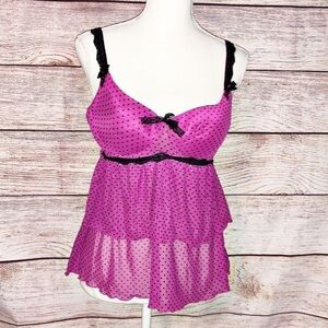 Jaclyn Smith Pink and Black Polka Dot Camisole Size L
